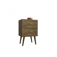 Manhattan Comfort 204AMC9 Liberty Mid Century - Modern Nightstand 2.0 with 2 Full Extension Drawers in Rustic Brown 